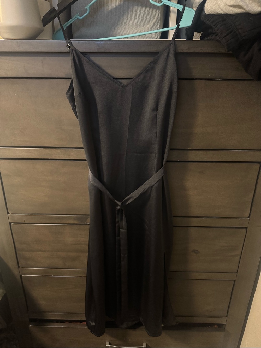 Abercrombie and Fitch Black Slip Dress with Waist Tie